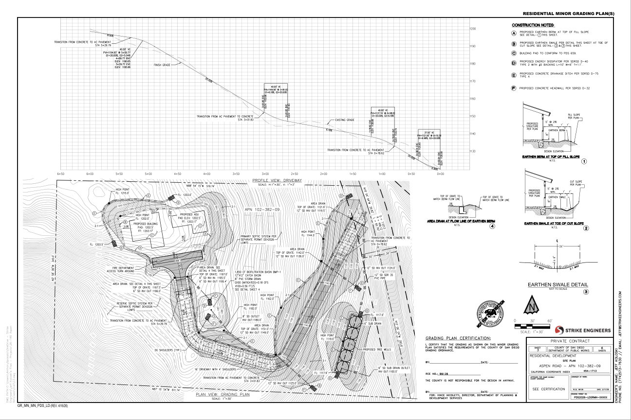 Site plan sheet from the Aspen Road residential minor grading plan